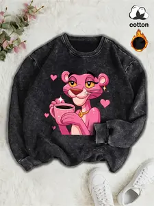 Women's Casual Fit Vintage Wash Cotton Pullover Sweatshirt, Round Neck Long Sleeve Fleece Lined Hoodie for Fall Winter Fashion