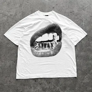 Y2K Grillz Mouth Tee – Big Lips Streetwear Graphic Shirt, Edgy Urban Aesthetic