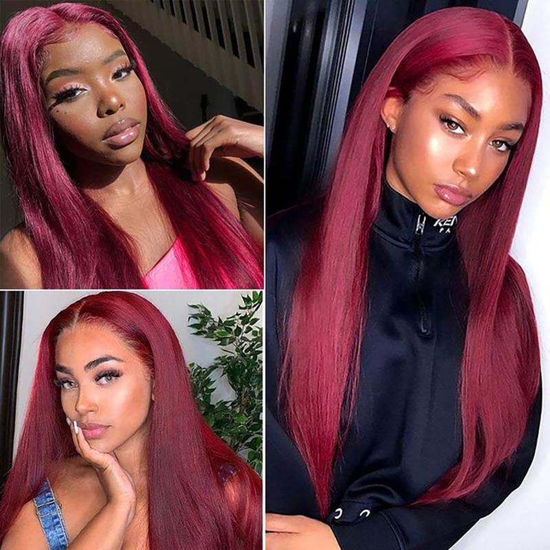 Tuneful 180% Density 99j Burgundy HD Transparent Lace Frontal Wigs Hair 99J 13x6 Straight Hair Wig Wine Red Colored Hair Wig 99j Wig for Black Women