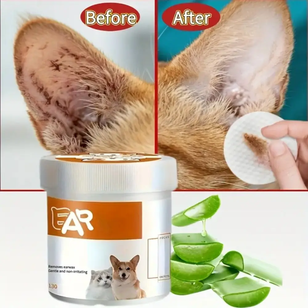 Aloe Vera Pet Wipes, Grooming Products, Natural Gentle Moisturizing Ear Cleaning & Tear Stain Removal, Hypoallergenic, Non-Irritating, Travel-Friendly, All Sizes, Wet Grooming Wipes, Puppy Wipes