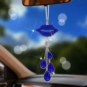 Glam Lips Car Hanging Ornament – Sparkling Rhinestone Tassel Mirror Decor