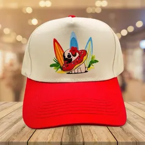 NOLA Pet Treat Logo Pug Surfing Hat with Donut Design Red Brim Adjustable Trucker Cap for Beachwear
