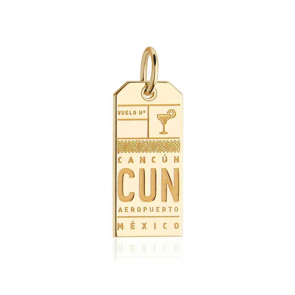 Cancun Mexico CUN Luggage Tag Charm Gold