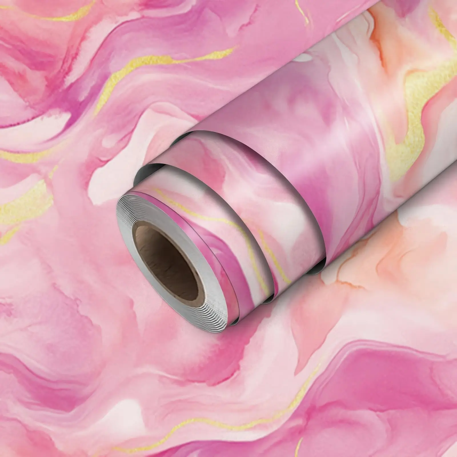 Pink Marble Wallpaper Peel And Stick Contact Paper Wall 17.7" X 118.1" Self Adhesive Removable Vinyl Covering Bedroom Kitchen Bathroom Decor