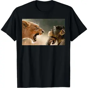 Casual Cotton shortsleeve tees  Lion Yelling at Monkey Monkey and Lion Meme Monkey Thinking T-Shirt