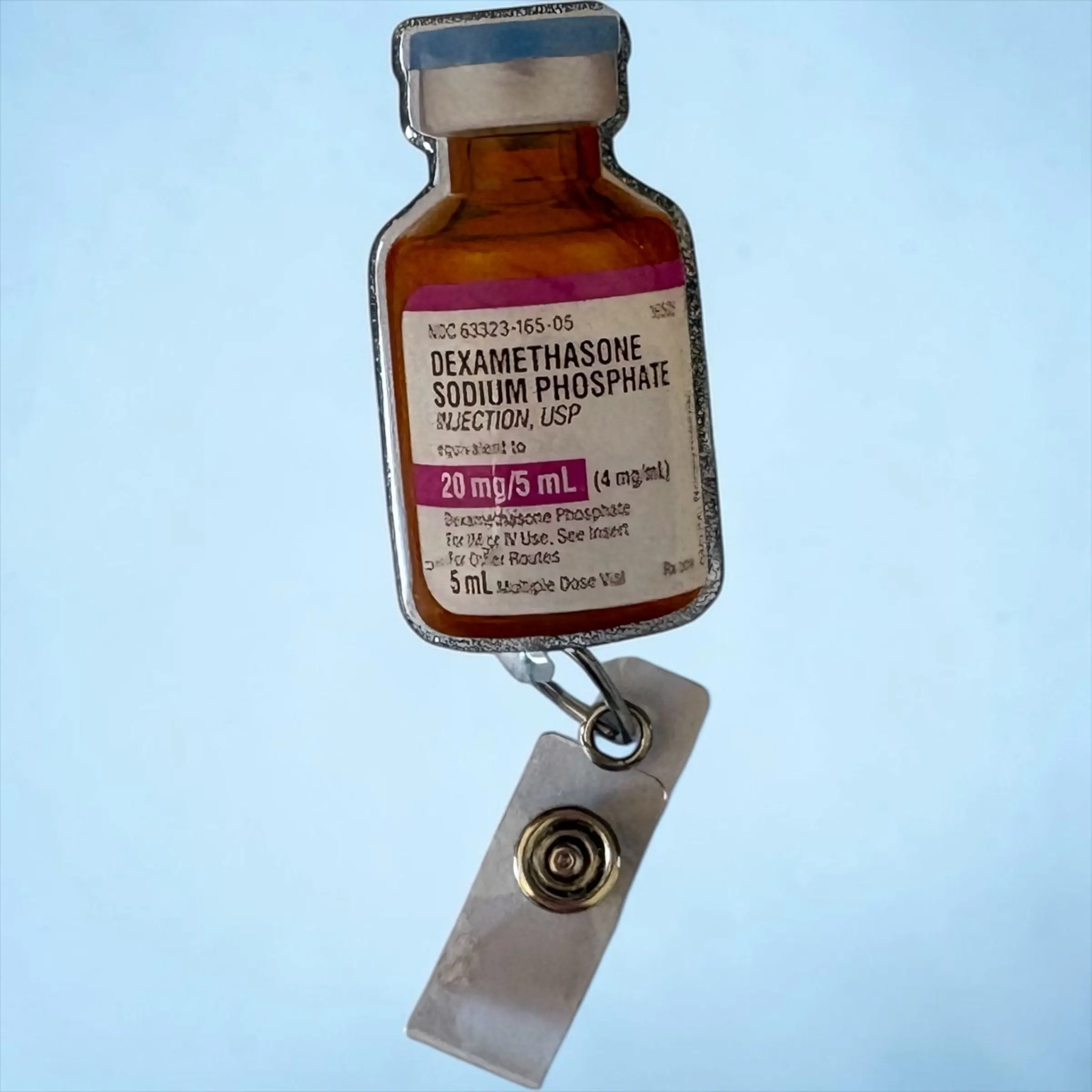 Dexamethasone Vial Badge Reel – Funny Steroid Injection Medical Badge Holder – Nurse, NP, Pharmacist Gift