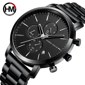 Hannah Martin Multifunctional Sports Men Sports Watch Black Dial Stainless Steel
