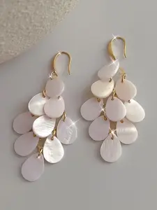 Fashionable Spring Summer Imitated Shell Glossy Fringe Earrings for Women, Perfect for Daily Wear, Holidays, Parties, Weddings, Beach Vacations