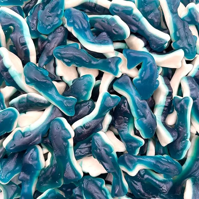 Blue Raspberry Gummy Sharks Candy 1 lb Bulk Bag Soft & Chewy Gummy Candy Blue Shark Gummies for Party Favors Goodie Bags Candy Buffets Movie Nights Birthdays & Sweet Treats
