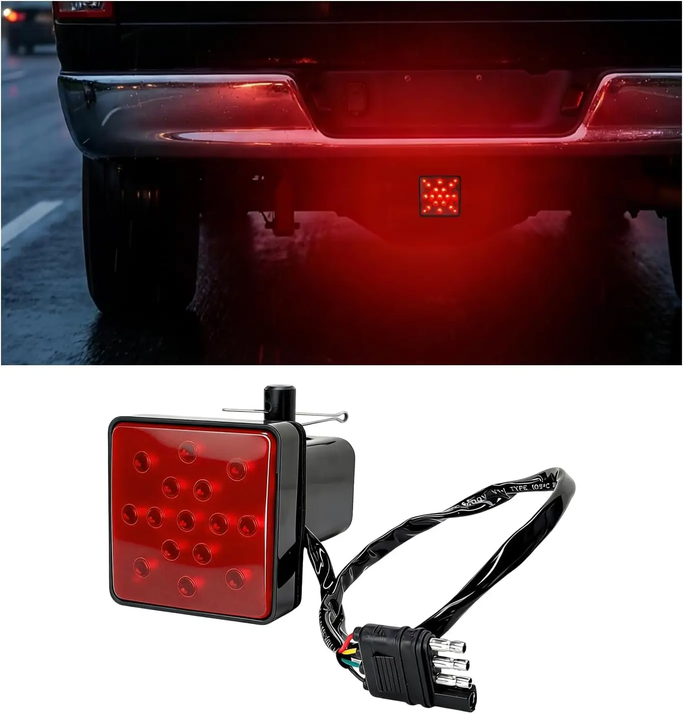 15 LED Trailer Hitch Brake Light, 12V Super Bright Vehicle Smoked Tail Lights Fit 2" Receiver, Waterproof Square Towing Hitch Light Exterior Accessories for RV Truck SUV (Red)