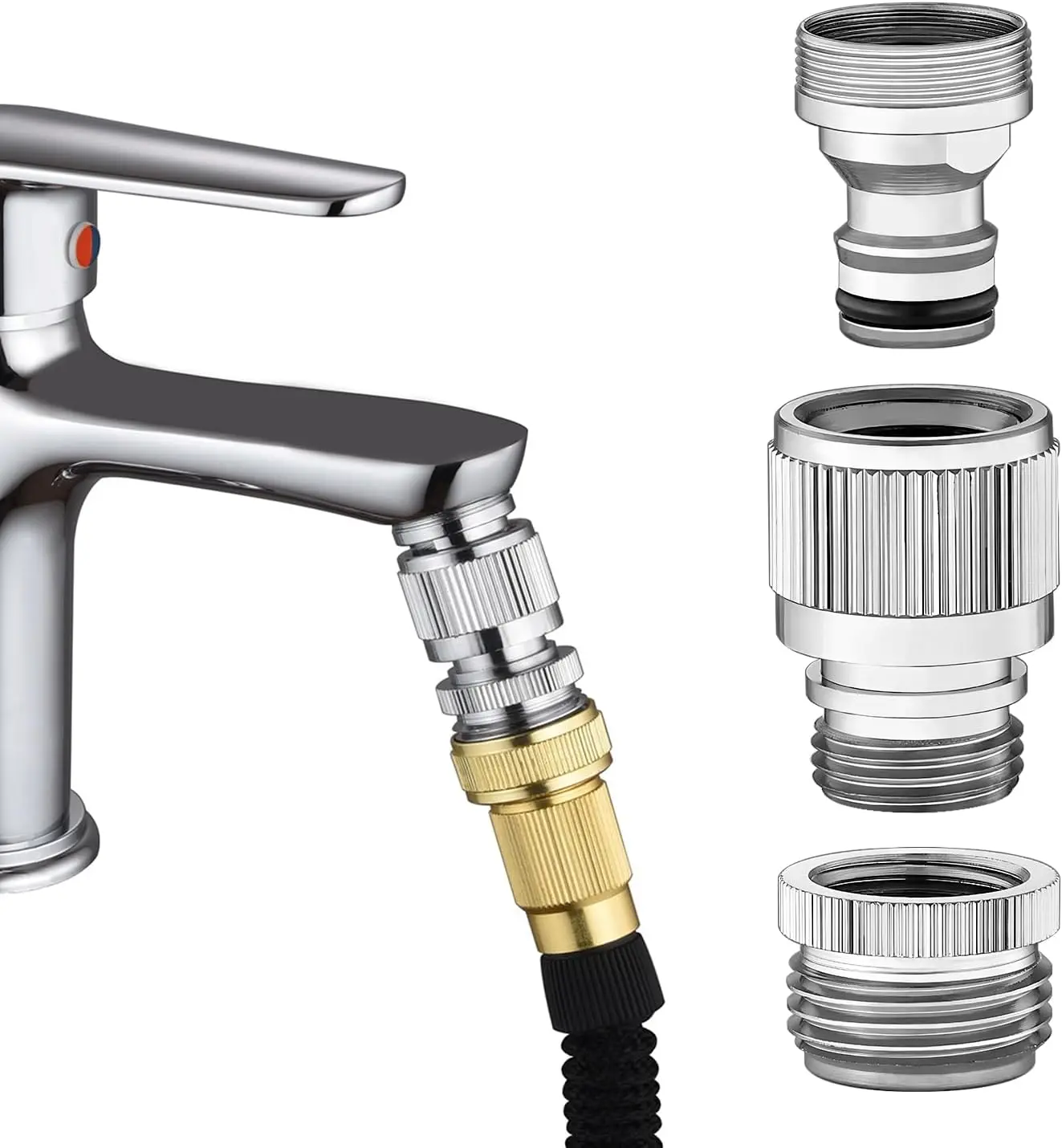 Sink Faucet Quick Connector,Faucet Adapter for Sink Connection Shower Hose/Garden Hose/Portable Washing Machine,Pet Bathing Chrome
