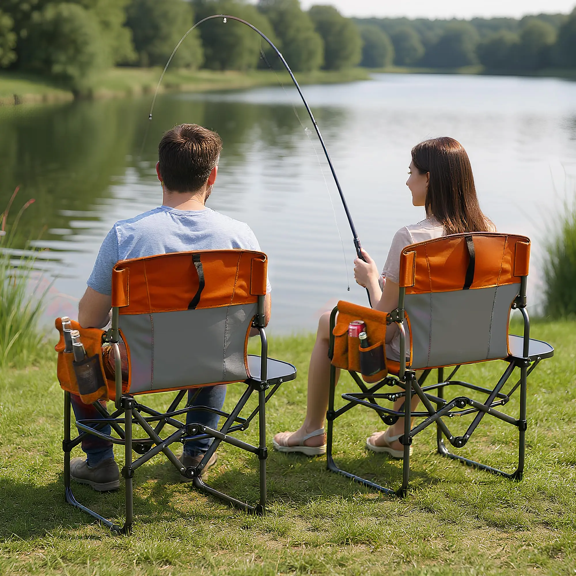 Gaomon Oversized Folding Director Camping Chair - Heavy Duty Portable Outdoor Chair with Aluminum Side Table, Pocket, Collapsible Stool, Lightweight Foldable for Fishing, Picnic, Lightweight Foldable Chair