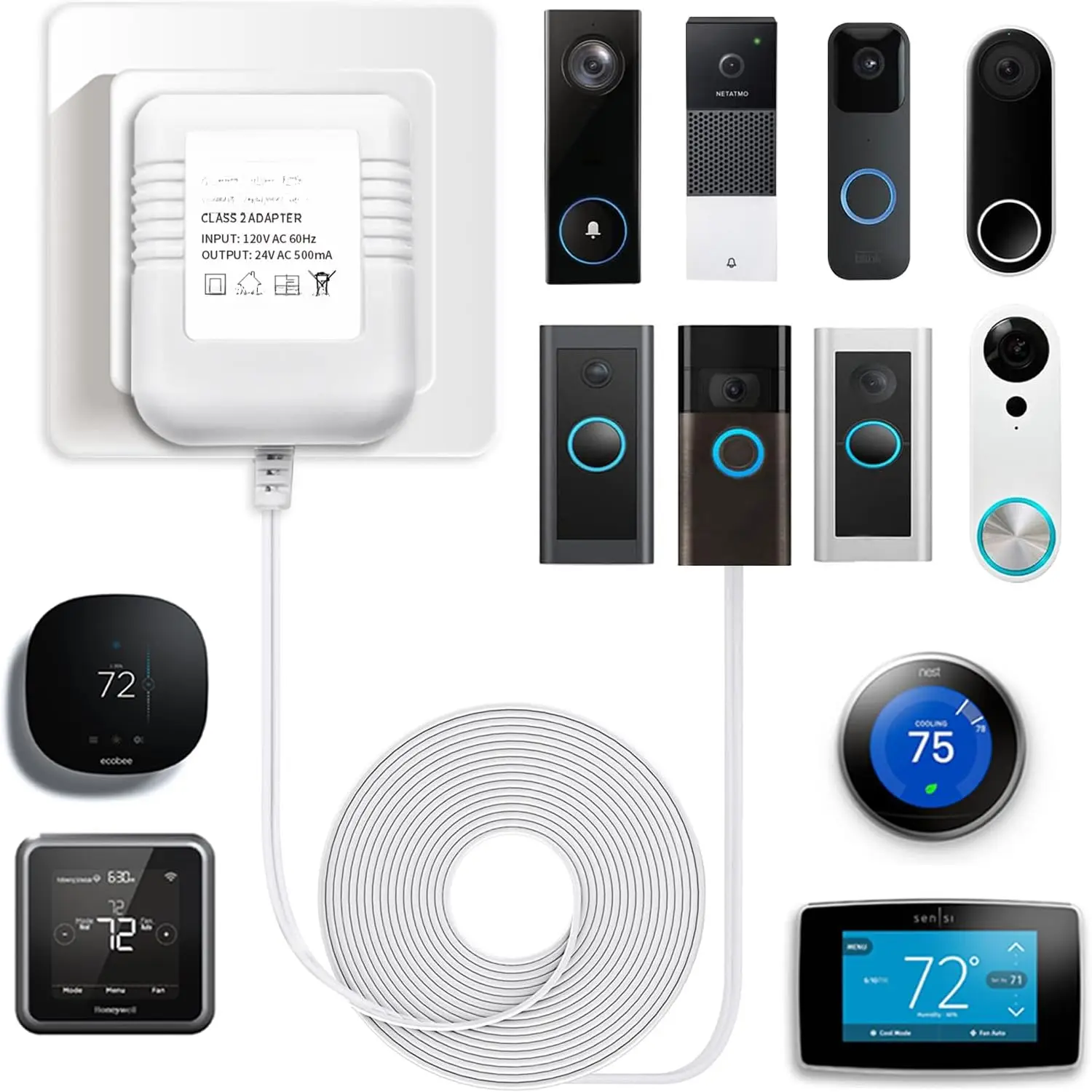 24 Volt Transformer, C Wire Adapter for Nest Honeywell Ecobee and Sensi Thermostat, Doorbell Transformer Compatible with  Video Doorbell