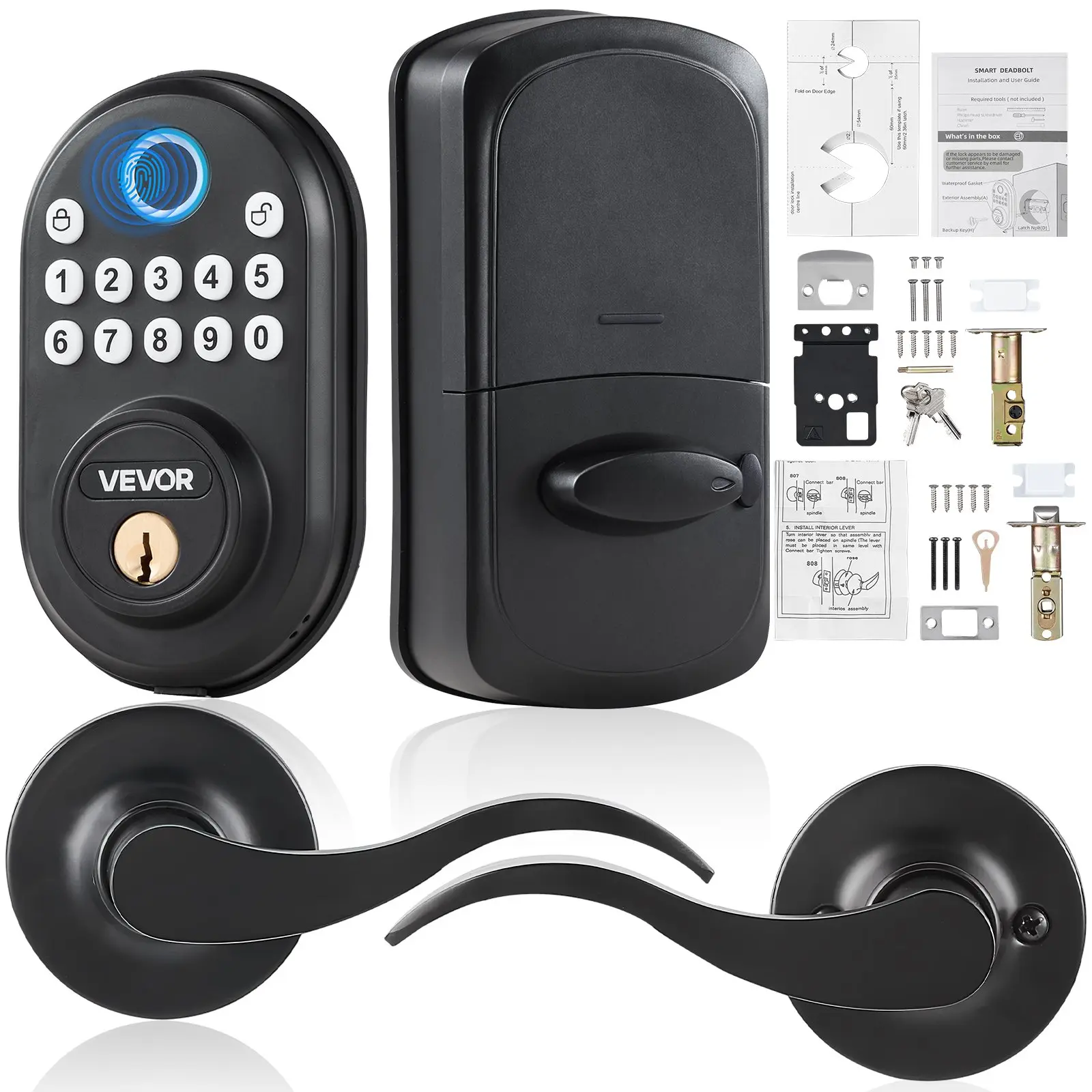 【DealsForYouDays】VEVOR Fingerprint Door Lock with Level Handles, Fingerprint/Keypad Code/Key, One-Time and Anti-Peeking Password, Constant Unlock Mode, Aluminum Alloy, Electronic Keypad Deadbolt for Entry Doors