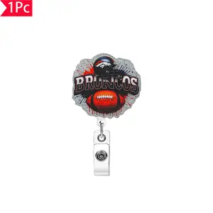 Broncos Football Splatter Design Glitter Badge Reel | NFL Team ID Clip – Perfect for Broncos Fans!