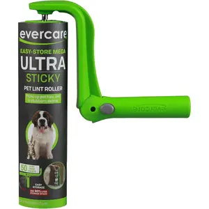 Evercare Ultra Sticky Pet Mega Lint Roller Value Pack 2 Refills 50 Sheets Each Handheld Cleaner with Handle for Clothes Furniture