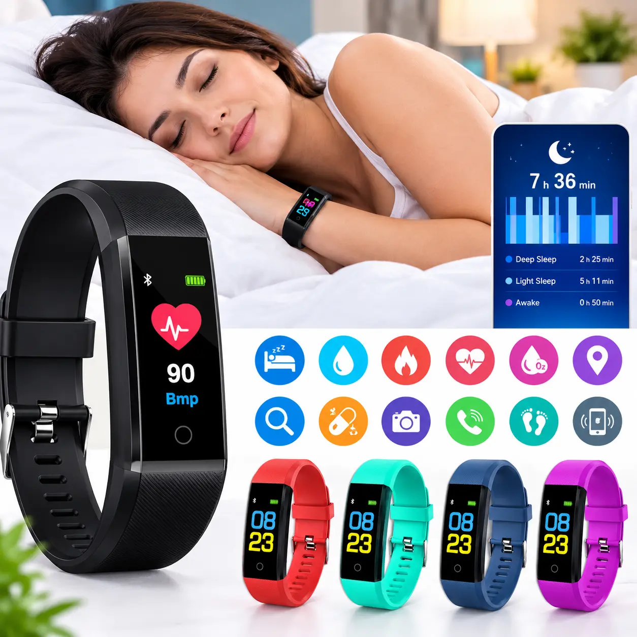 Smart Fitness Smartwatch Android Tracker, 1 Count Multifunctional Sports Watch, 1.1-Inch AMOLED Color Display Smart Watch, Waterproof Smart Wearable Devices for Women and Men