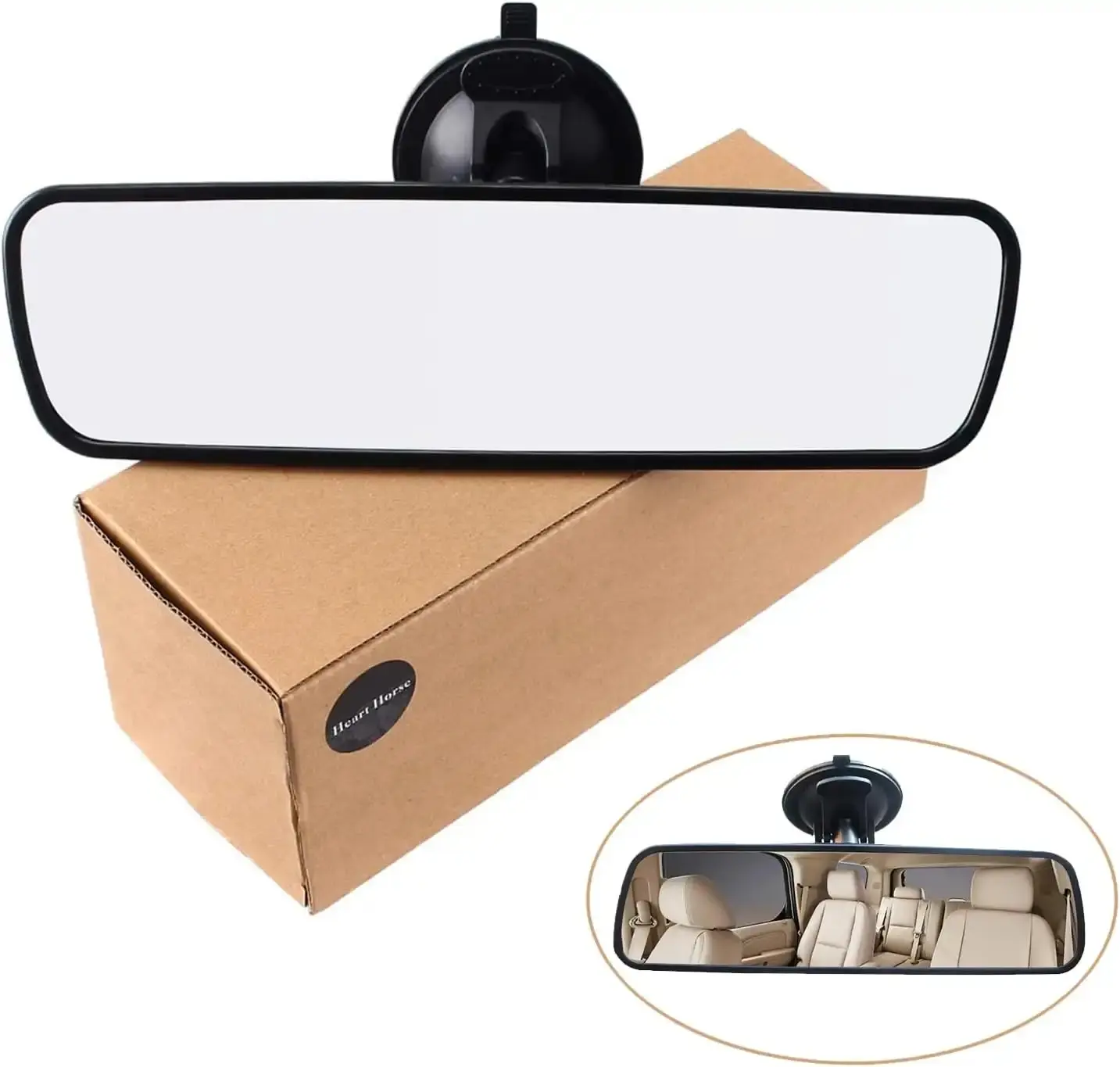 Universal Auto Replacement Interior Rearview Mirror for Cars/SUVs - 1200r Curve Glass+Plastic, 24.5cm*9.64in, Anti-Glare, Durable, 360° Rotatable, Anti-Flying Design, Visibility Boost, Easy Install, Interior Mirror