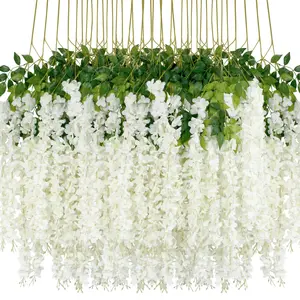 12Pcs Dense Artificial Wisteria Vine Hanging Garland 43.3 Inch Silk Flowers String for Home Party Wedding Garden Outdoor Decor