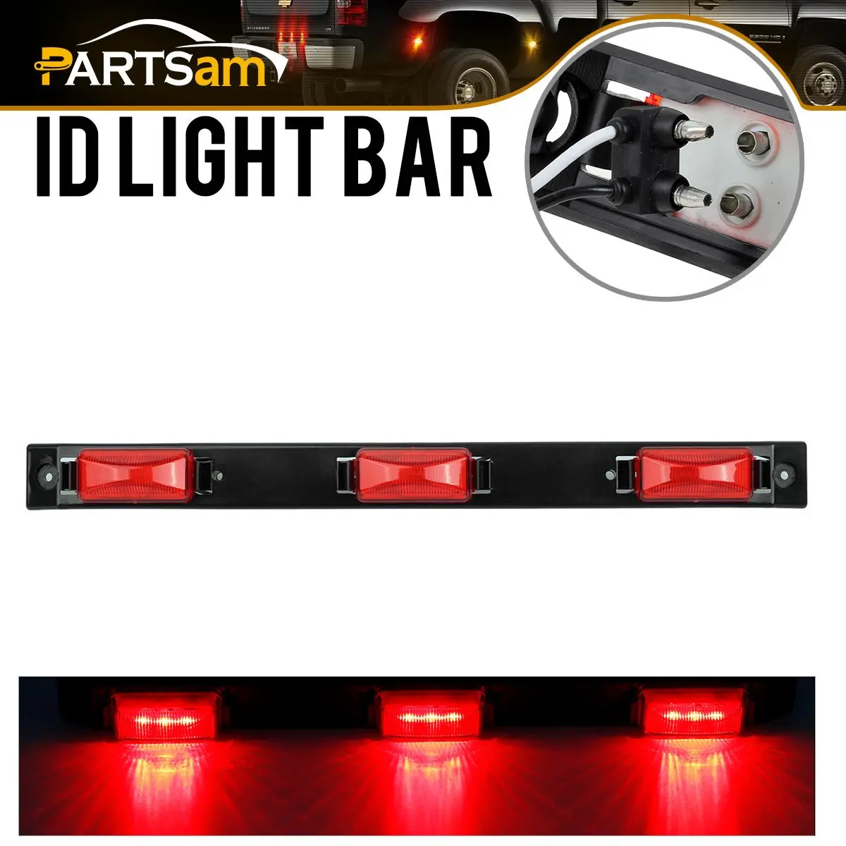 Partsam [DOT approved] 17" Inch Red LED Truck Trailer Identification Light Bar, Waterproof Sealed 3 Lights Bar 12V