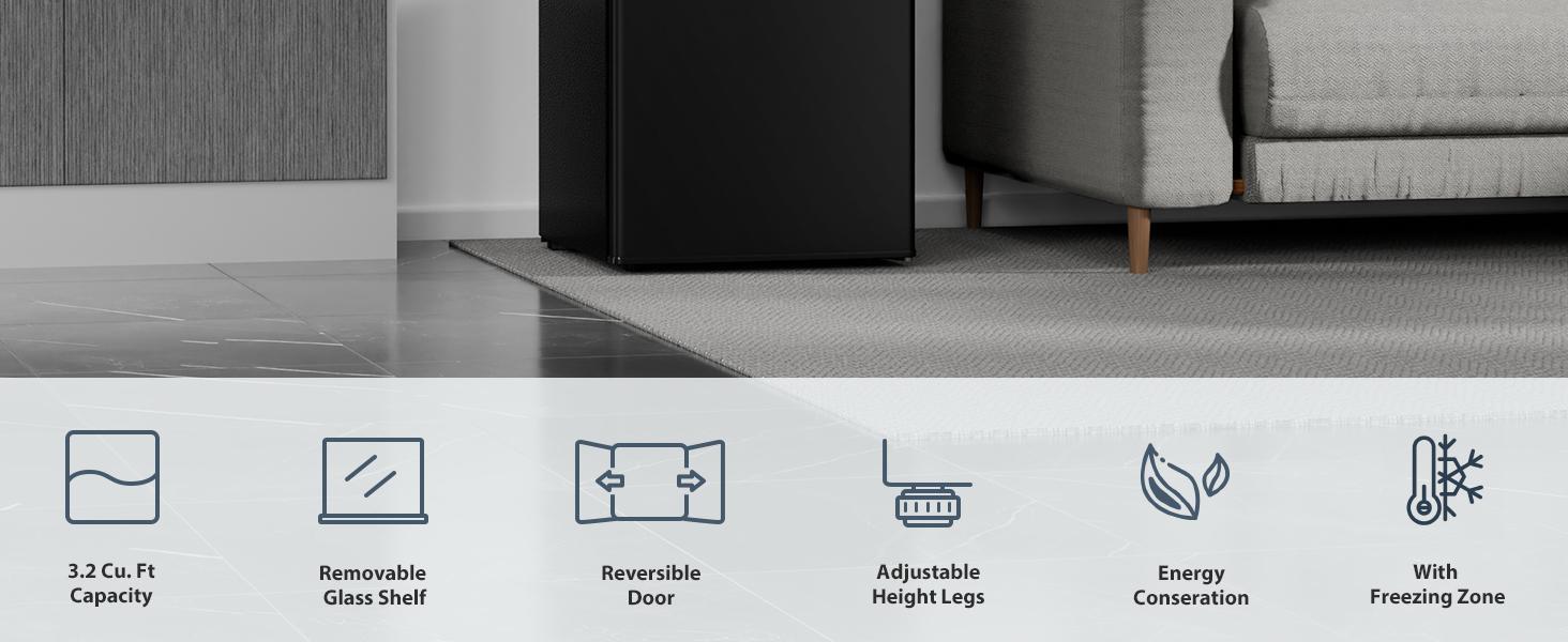 Antarctic Star 3.2 Cu.Ft. Mini Fridge with Freezer, Small Refrigerators with Adjustable Thermostat, Low Noise, Energy Saving, Compact Refrigerators for College Dorm, Office, Bedroom, Apartment, Black