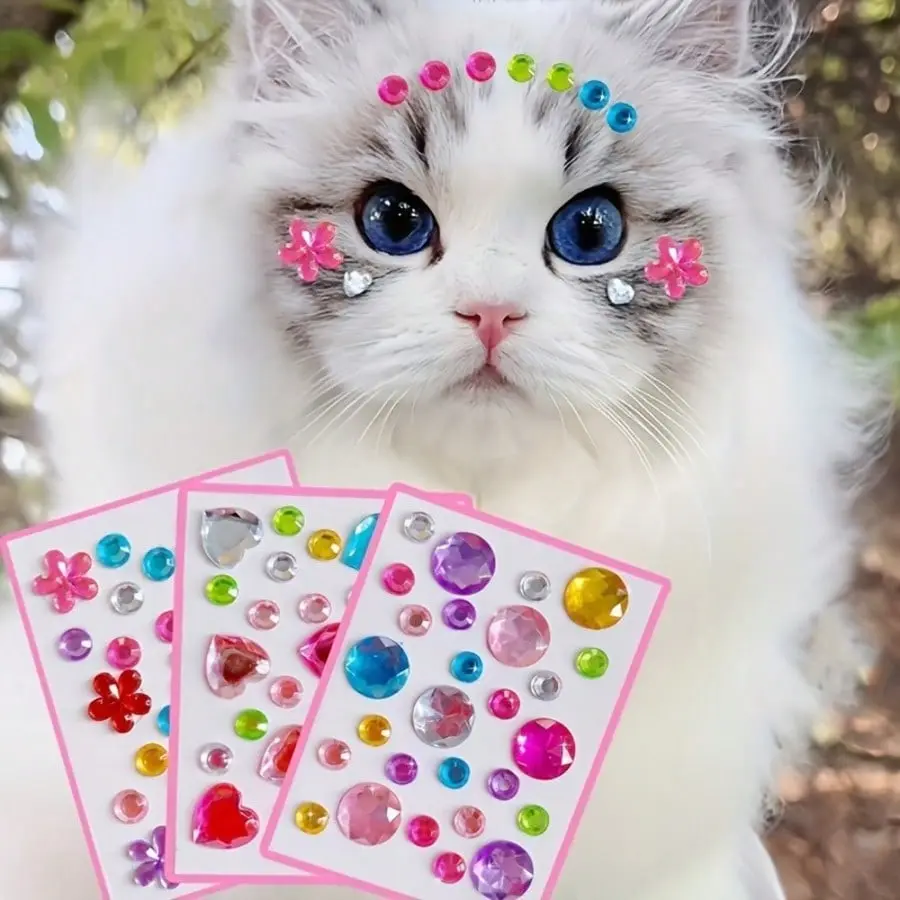 Shiny Diamond Effect Stickers Multi-Color Pet Decorative Gems for Cat Dog Collars Harnesses Face Decoration Safe Non-Toxic Material