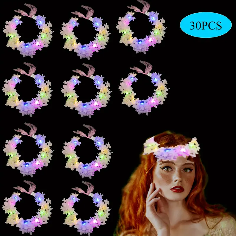 MICRENCY 30pcs Lightweight Lilac Flower Crown - Colorful Lilac Wreath Light Up Holiday Decoration - Christmas Crown, Party Photo Prop