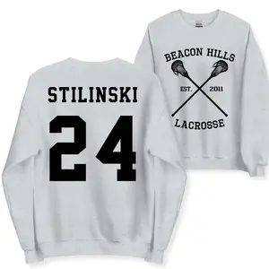 Teen Wolf Beacon Hills 24 Stilinski Graphic Sweatshirt, Double-Sided Lacrosse Crewneck, Unisex Fan Pullover for Men and Women