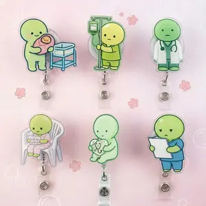 Smiski Doctor Badge Reel, Nurse Badge Holder, Cute Medical Badge Reel, Retractable ID Holder, RN CNA Gift, Healthcare Worker Gift, Kawaii Healthcare Worker ID Clip, Heavy Duty Set