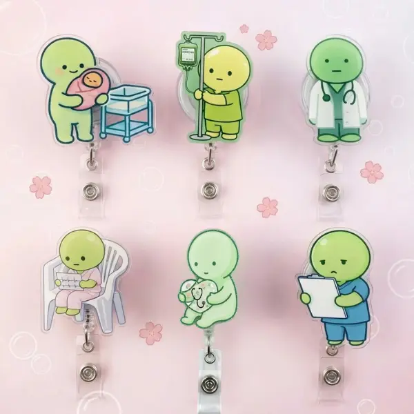 Smiski Doctor Badge Reel, Nurse Badge Holder, Cute Medical Badge Reel, Retractable ID Holder, RN CNA Gift, Healthcare Worker Gift, Kawaii Healthcare Worker ID Clip, Heavy Duty Set