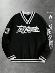 Vintage Sporty Pullover Sweater, Sweatshirt, Los Angeles Letter Print Design, Unisex Colorblock Hoodie, Tops, Essential Retro Style, Sportswear, Fall & Winter Comfort Fitted Fit