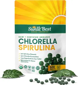 Sunlit Best Organic Chlorella & Spirulina 500 Tablets - Pure Superfood Supplement Spirulina & Chlorella Pills with Burst & Cracked Cell Wall Algae, Chlorophyll, & Vegan Protein