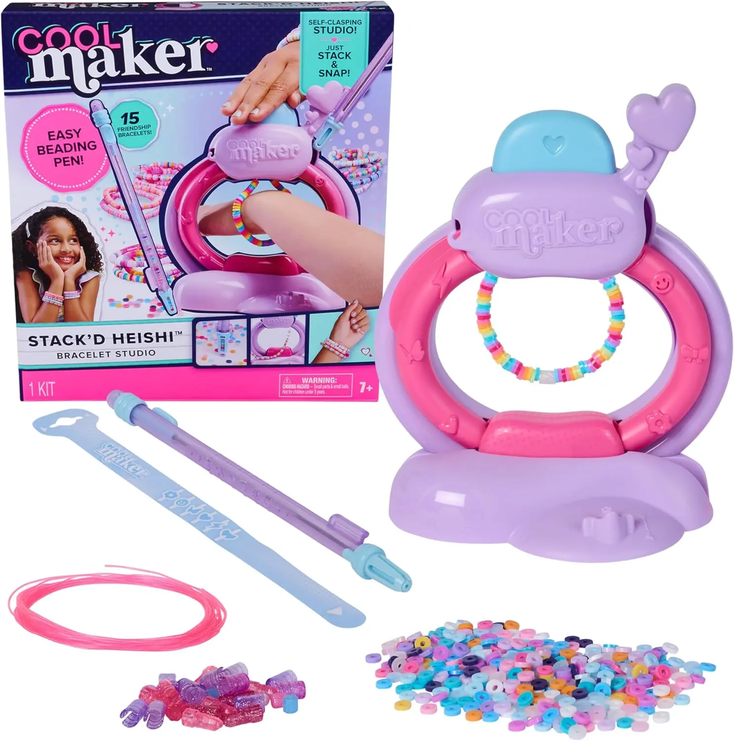 Cool Maker Stack’d Heishi Studio Bead Jewellery-Making Kit - Easy Beading Pen, 1200+ Beads, Makes 15 Bracelets, DIY Arts & Crafts Kids Toys for Girls Ages 7+, Bead Jewellery-Making Kits