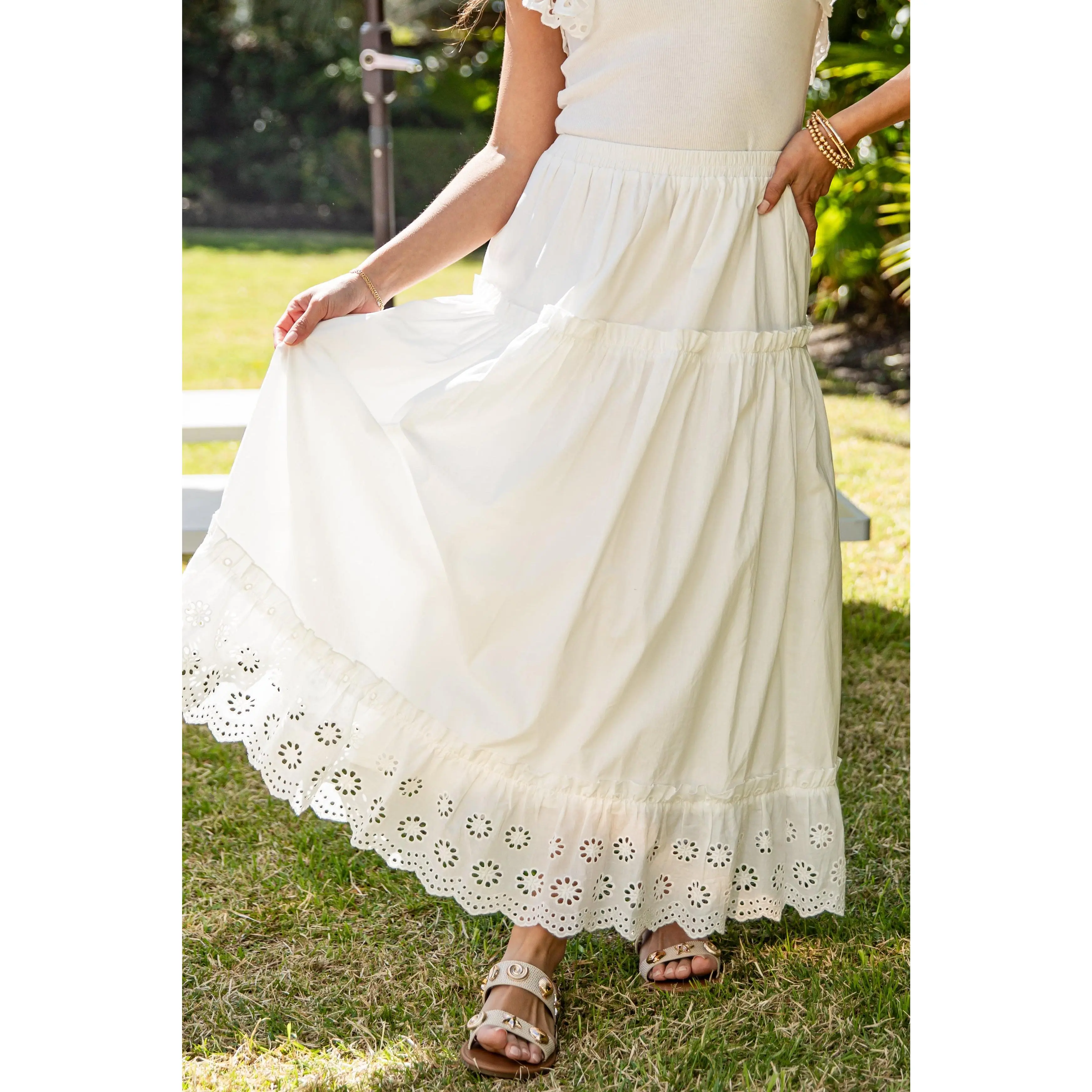 FINAL SALE - Hilltop Hour Eyelet Maxi Skirt - DU Deal