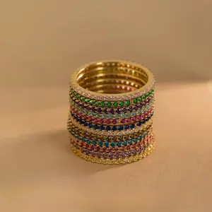 BirthStone Ring 12 Month Color Zircon inlaid Rings for Women Stainless Steel PVD Plated Gold Color Engagement Wedding Jewelry