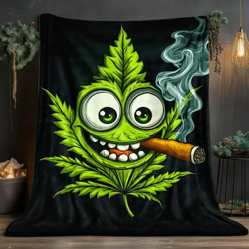 Cozy Print Throw Blanket - Stoner Humor Flannel Blanket with Funny Cannabis Leaf & Joint Design, Weed Lover Gift for Men, Marijuana Themed Textile, Cozy Throw Blankets, Print Blanket