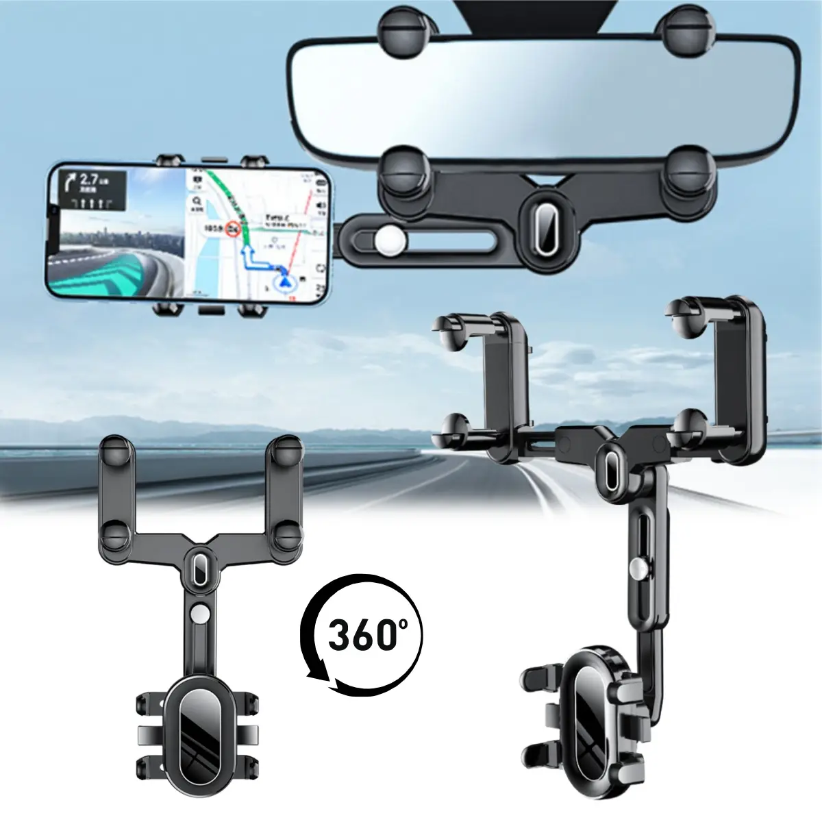 Rear View Mirror Phone Holder Phone Mount for car,Adjustable Rotatable Car Phone Mount Rearview Mirror Phone Holder Bracket Clip Clamp Fits for iPhone