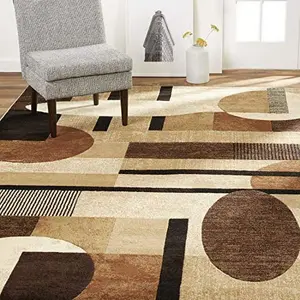 Geometric Area Rug, Brown, 1'9"x7'2", polypropylene area rugs are easy to clean and care for