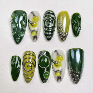 Emerald Wild Forest Press-On Nails – Deep Green Organic Fake Nails - DarkNailz