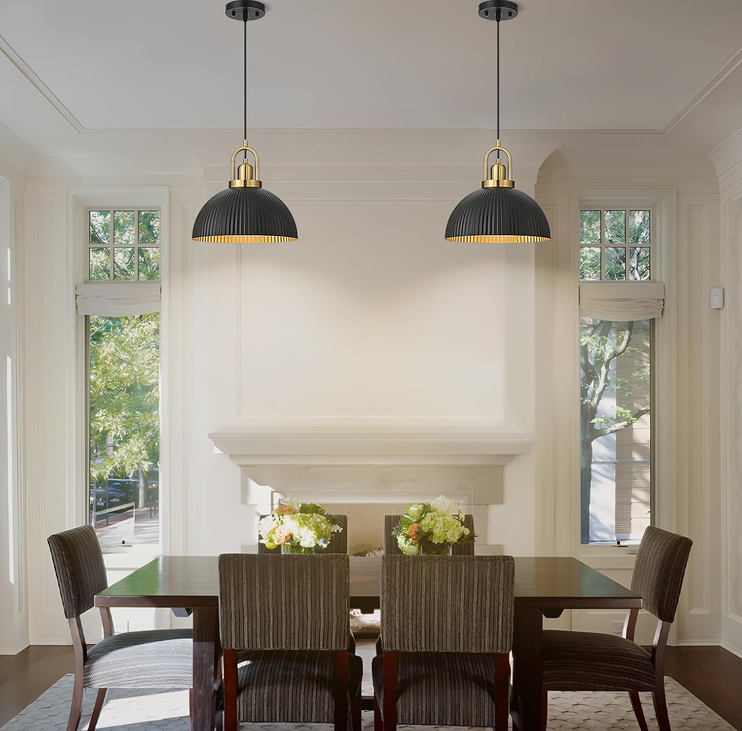 Pendant Lights Kitchen Island, Black Metal Farmhouse Pendant Light Fixtures, 11.8" Industrial Modern Hanging Light for Dining Room Bedroom Cafe Bar (Black/Gold, 1 Pack)