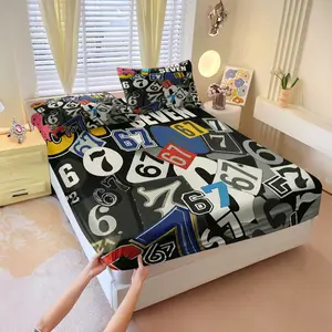 Fun number 67 printed fitted Sheet Set,1 fitted sheet & 2 pillowcases without filler, perfect for those who appreciate unique designs, a stylish bedroom decor, suitable for gifting or personal use, suitable for all seasons, multiple styles available.