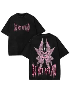 Unisex Washable Printed T-shirt - Be Not Afraid Gothic Angelic Streetwear Top, Pink Seraphim Wings Print, Funny Whimsical Goth Fashion Apparel, Tops for Women, Plus Size Fashion, Father's Day Gift