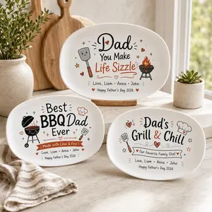 Custom Dad Everything Tastes Better When You Grill Plate, Personalized Father's Day Gift From Kids, BBQ Serving Platter For Grill Daddy Gift