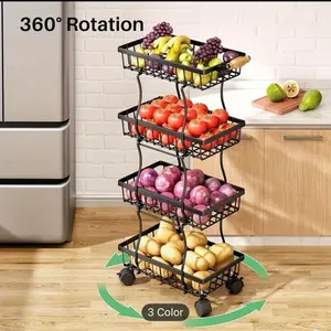 4 Tier Vegetable and Fruit Basket for Kitchen Organizer Cart on Wheel 360° Rotation Fruit and Vegetable Storage 3 Color Options