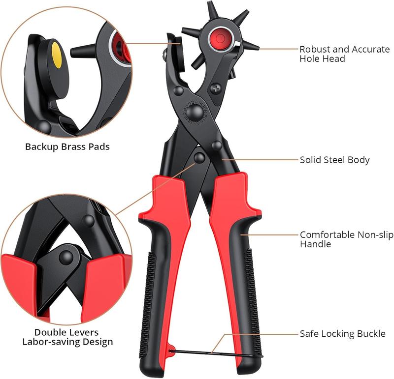 240 Pcs Leather Hole Punch Set,Including Leather Double Cap Rivets with Heavy Duty Punch Plier,Belt Hole Puncher Revolving Hole Punch Rivets Tool Kit for Belt Shoes Fabric,Hand Tools Kits