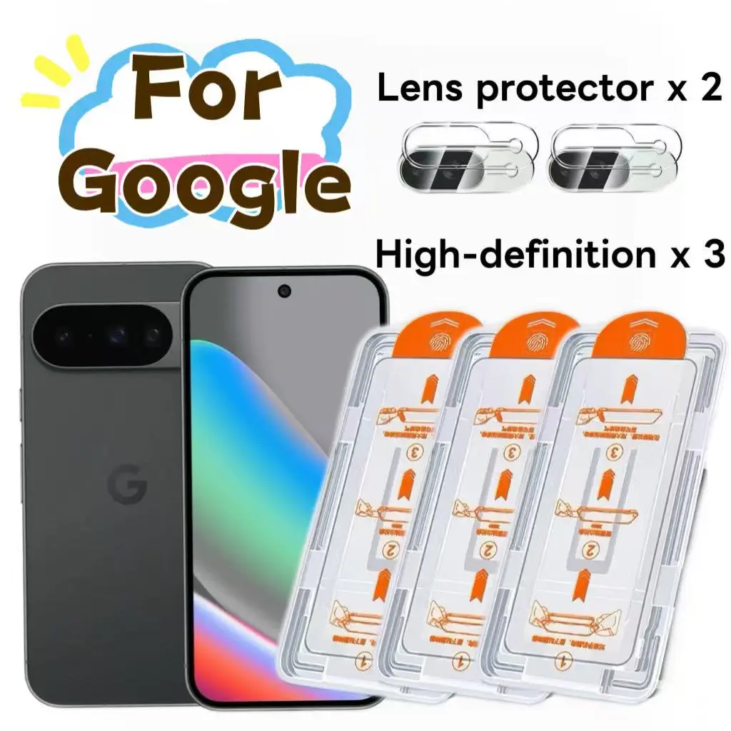 3+2 Piece Set for Google Pixel 11-6a, Ultra HD Screen Protector, Ultrasonic Fingerprint Support, Dust-Free, Bubble-Free, Lens Protectors Included