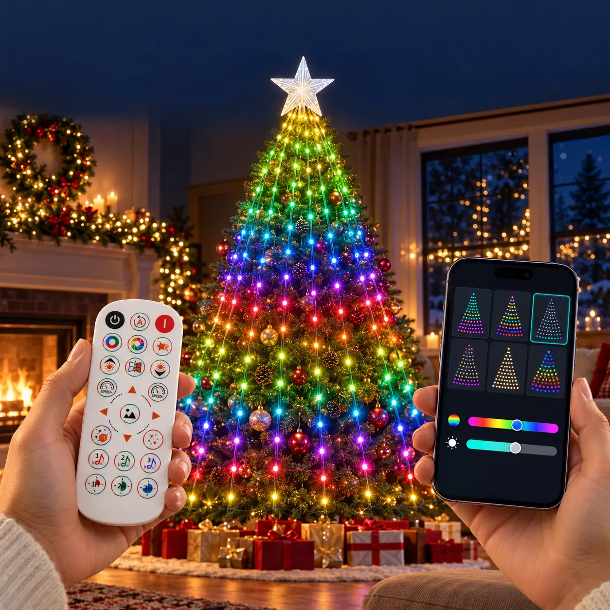 Magical Christmas Tree String Lights, 6.89 ft=400 RGB LEDs, USB-Powered with App & Remote Control, Colorful Star Decor Lights with DIY Patterns
