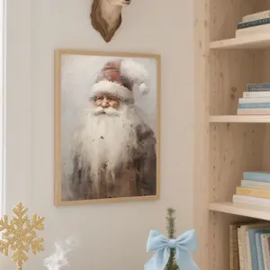 1 Unit, Wooden Photo Frame, Magnetic Wall Painting, Santa Claus Portrait Pattern Painting, Modern Style, Christmas Wall Art Poster, Print, Unique Artwork, Home Decoration, Suitable For Living Room, Bedroom, Office