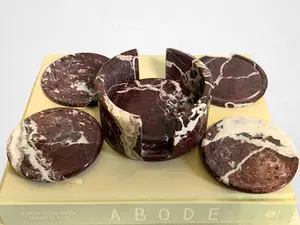 Hand-crafted Decorative Cherry Rosso Levanto Marble Scallop Edge Square Tray, 8x12x1.5 Marble Vanity Tray, Marble Charcuterie, Gift Under 100