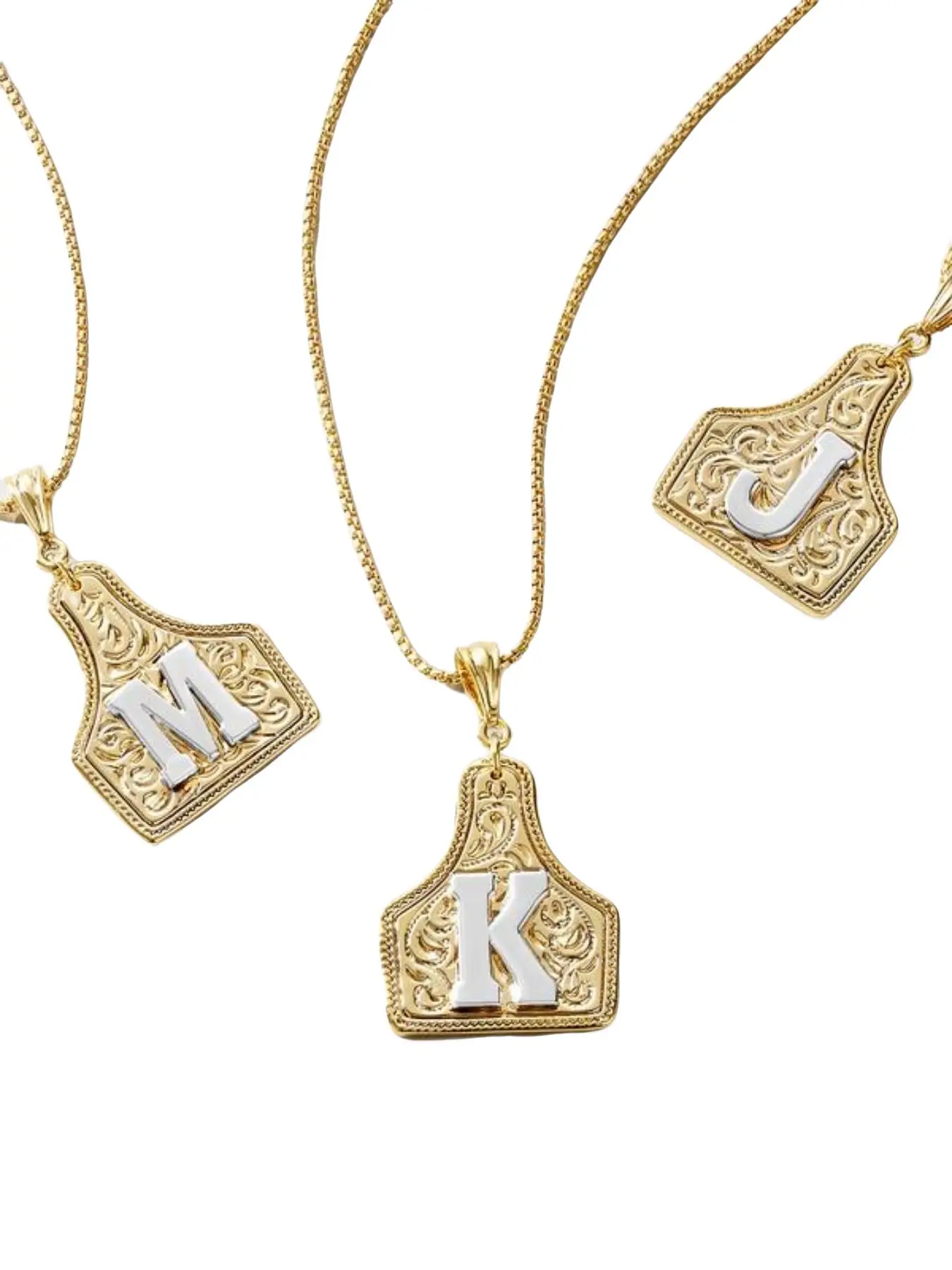 Western Jewelry Handmade Bull Brand Alphabet Letter Necklace, Dual Color Gold Silver Pendant, Adjustable 20 Inch Chain, Unisex Gift